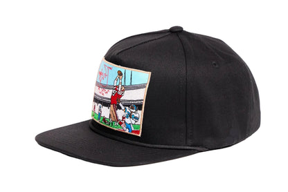 Black hat with embroidered patch design of The Catch