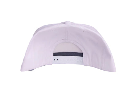 White hat with embroidered patch design of The Catch