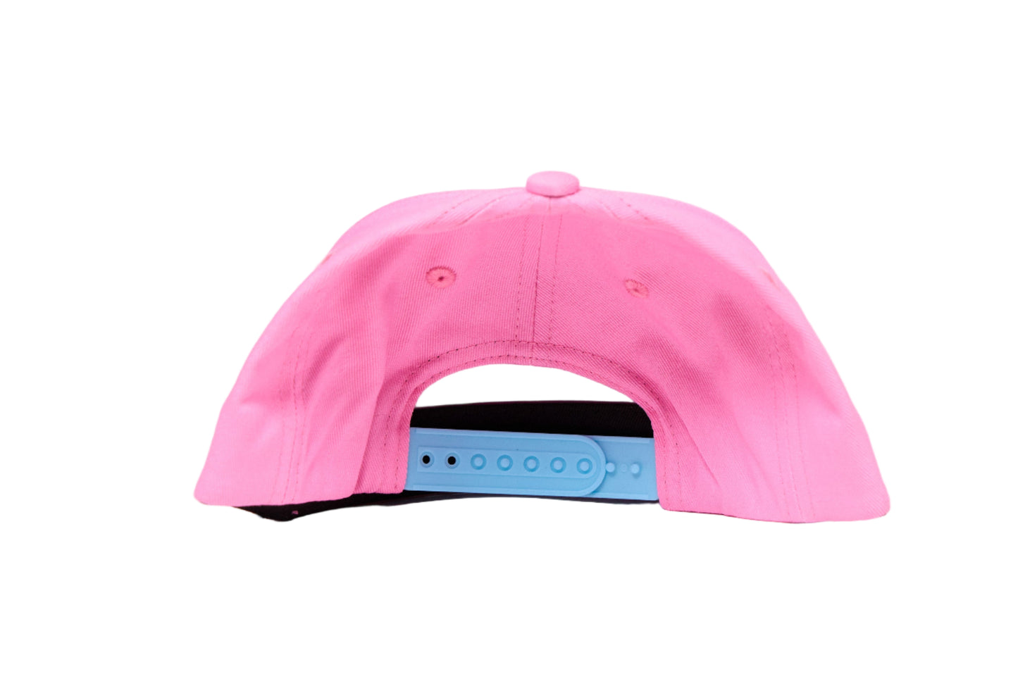 Pink cap with an embroidered design of a unicorn barfing a rainbow 