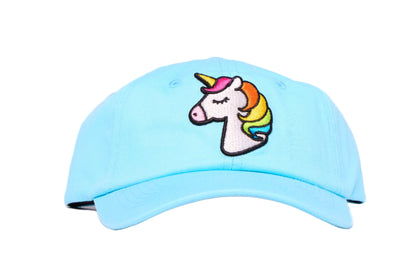 Baby blue dad hat with an embroidered unicorn design