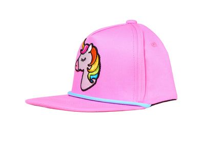 Pink cap with a 3-D embroidered unicorn design 