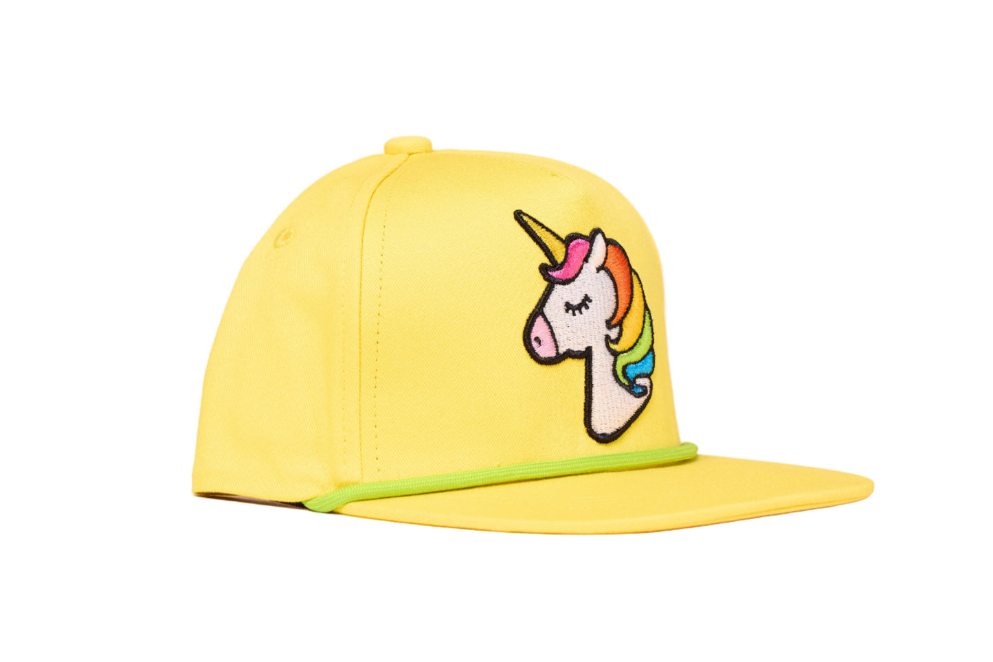 Yellow cap with a 3-D embroidered unicorn design 