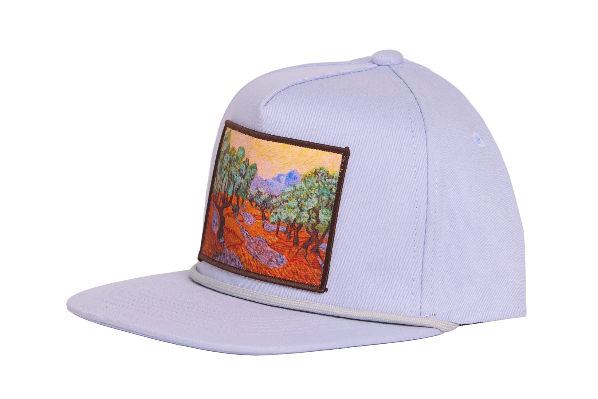 Grey ball cap with Van Gogh's Olive Grove painting on a patch