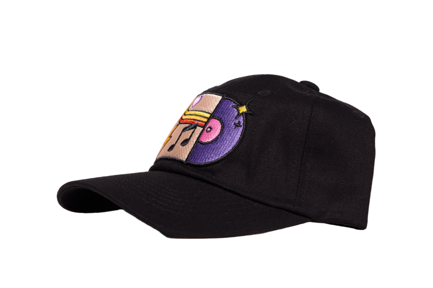Dad hat in black with a colorful embroidered vinyl album logo