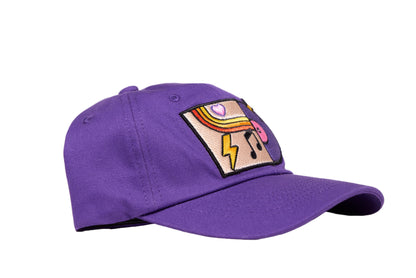 Dad hat in purple with a colorful embroidered vinyl album logo