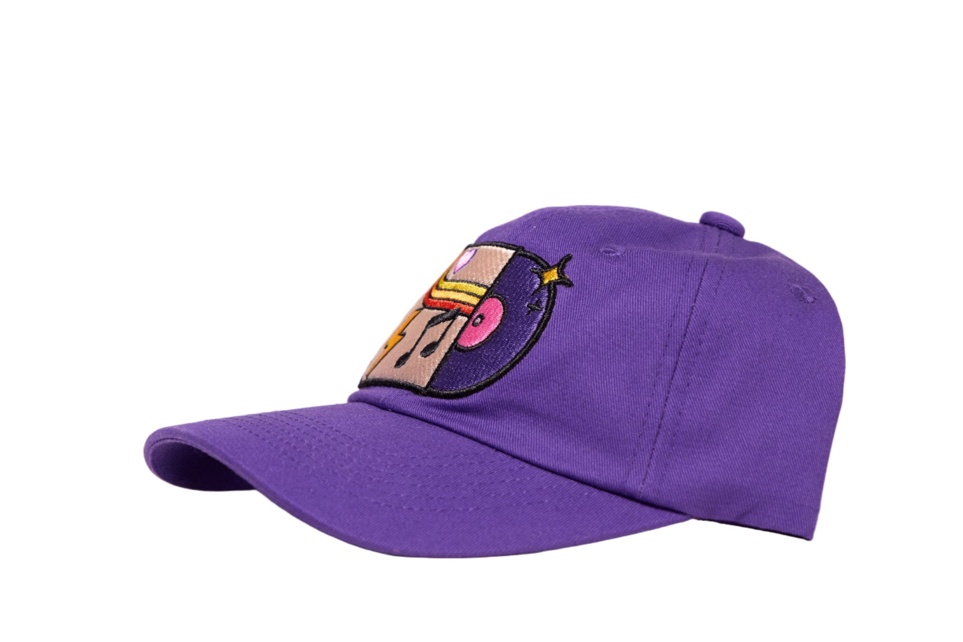 Dad hat in purple with a colorful embroidered vinyl album logo