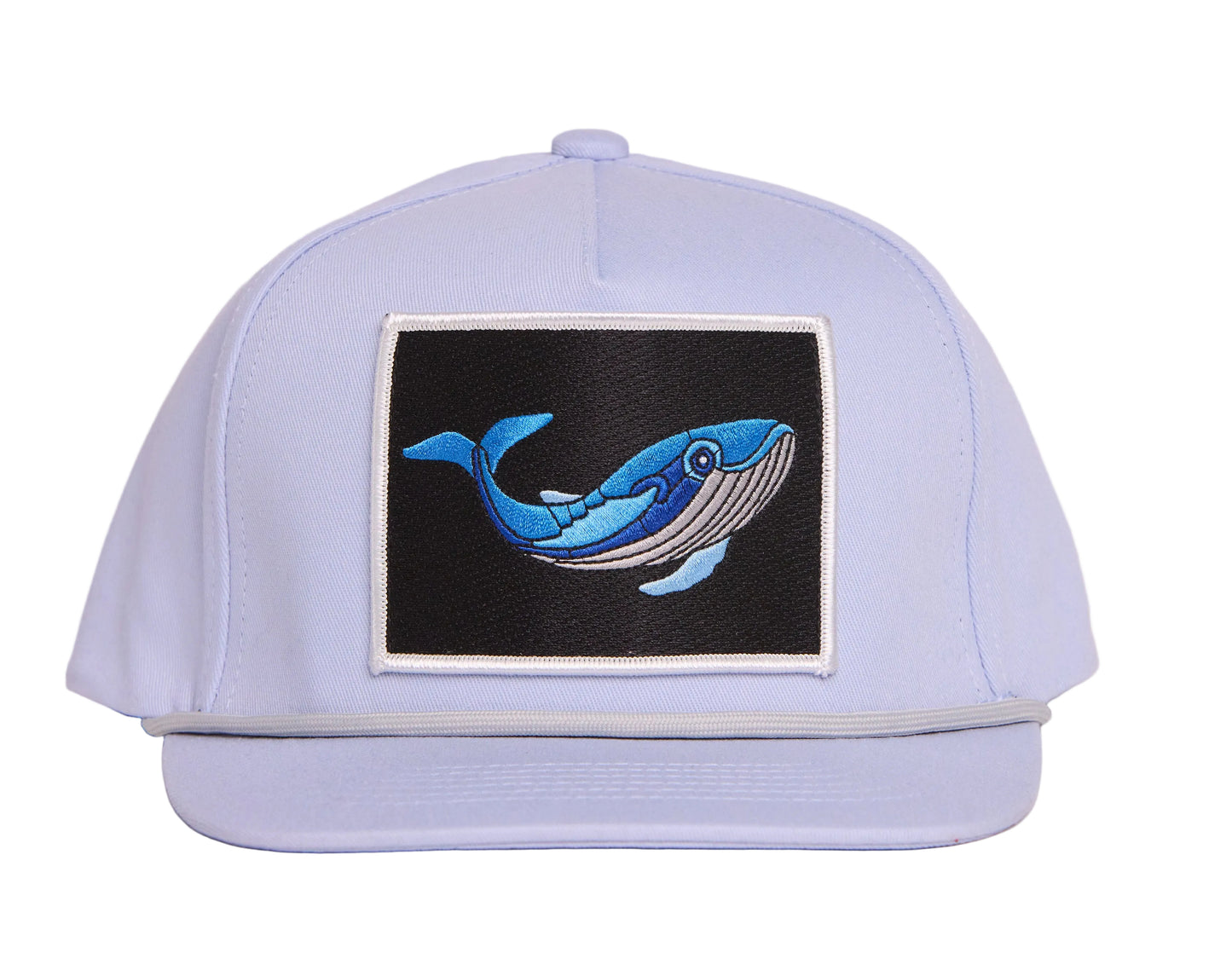Grey flat-bill hat with a whale patch