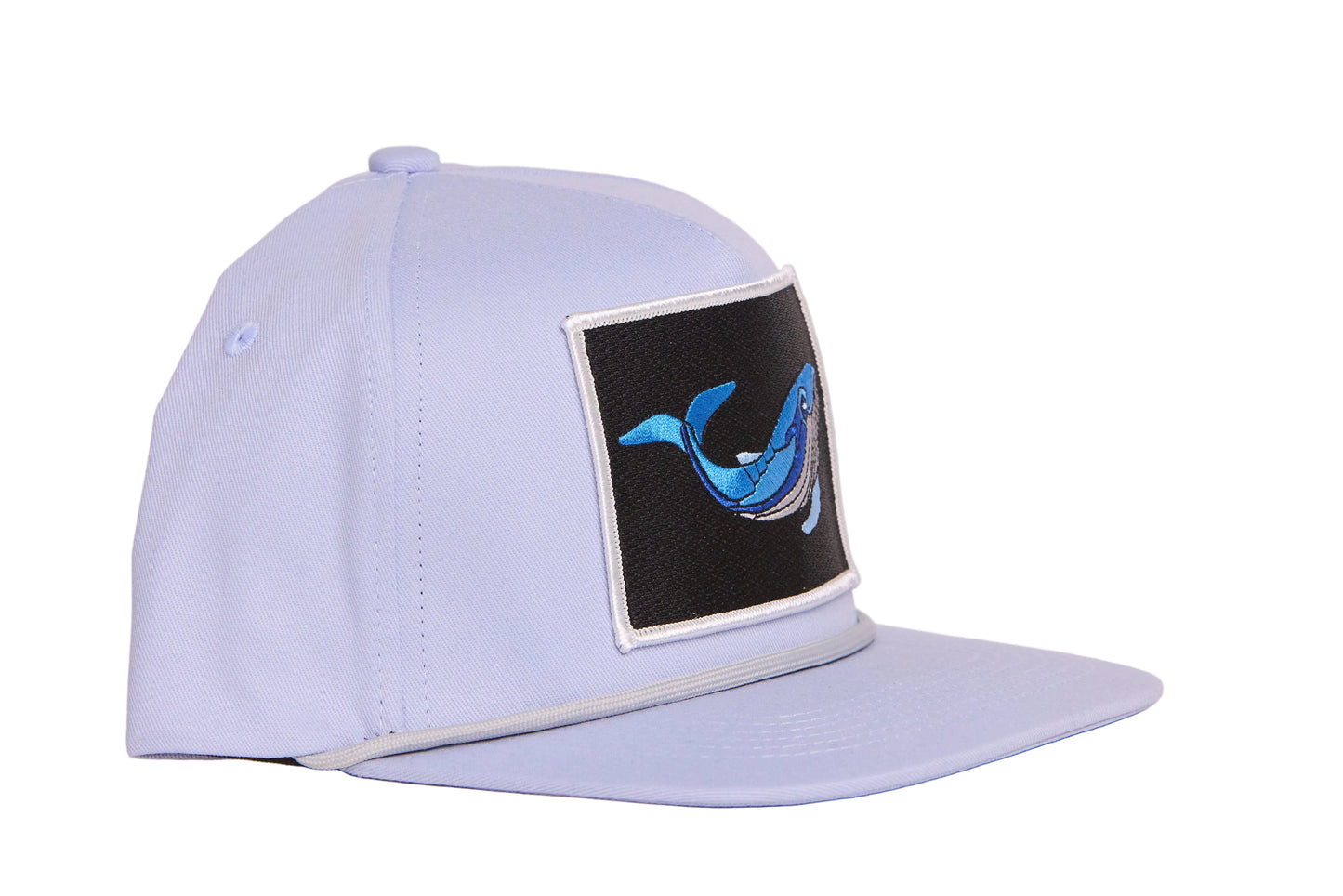 Grey flat-bill hat with a whale patch