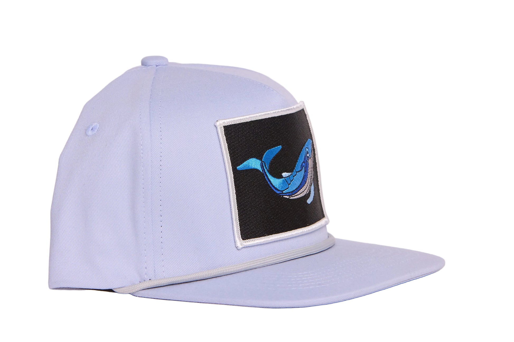 Grey flat-bill hat with a whale patch