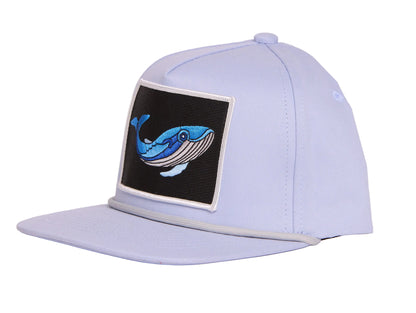 Grey flat-bill hat with a whale patch