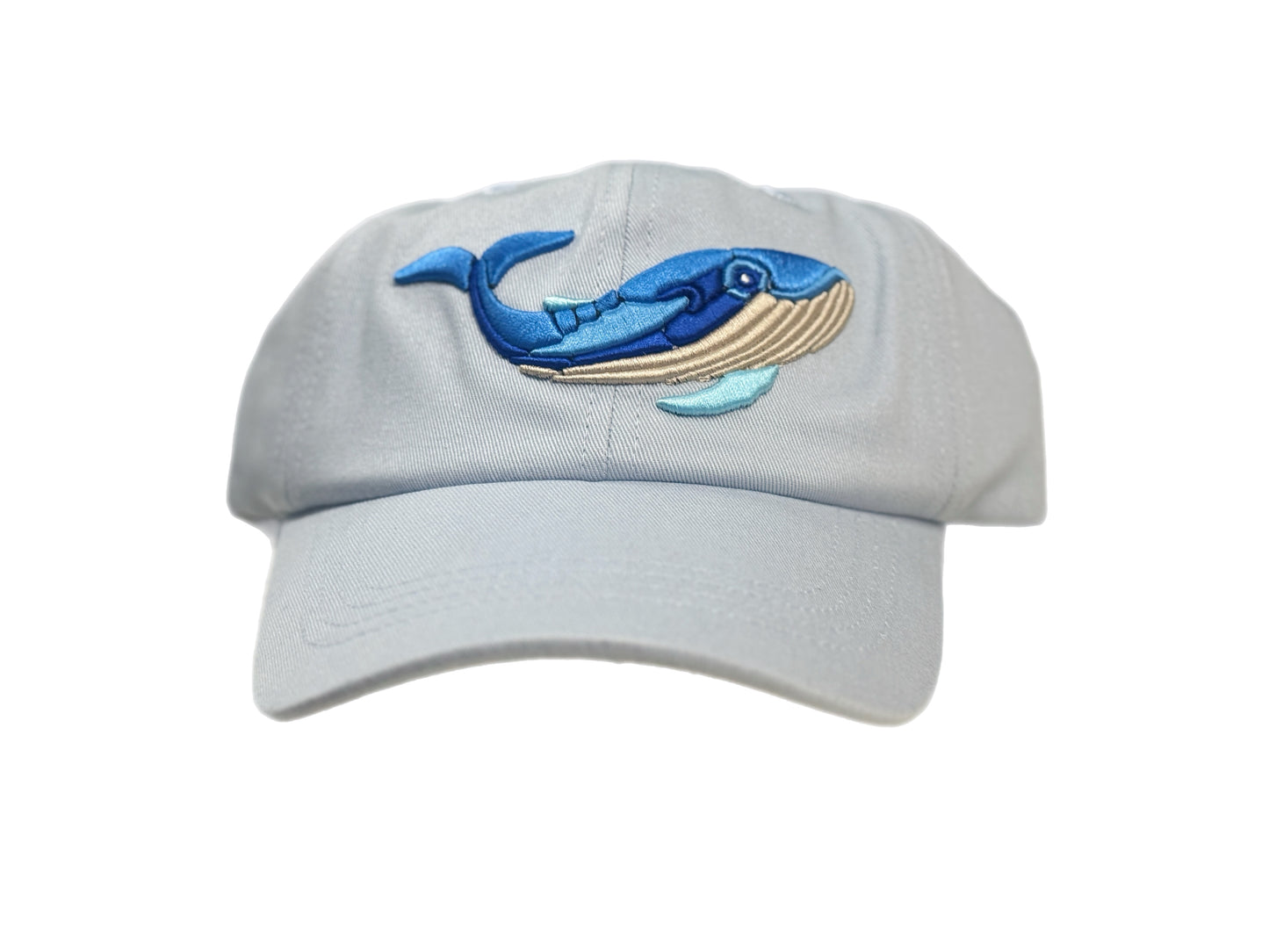 Gray youth-size dad hat featuring a 3-D embroidered whale