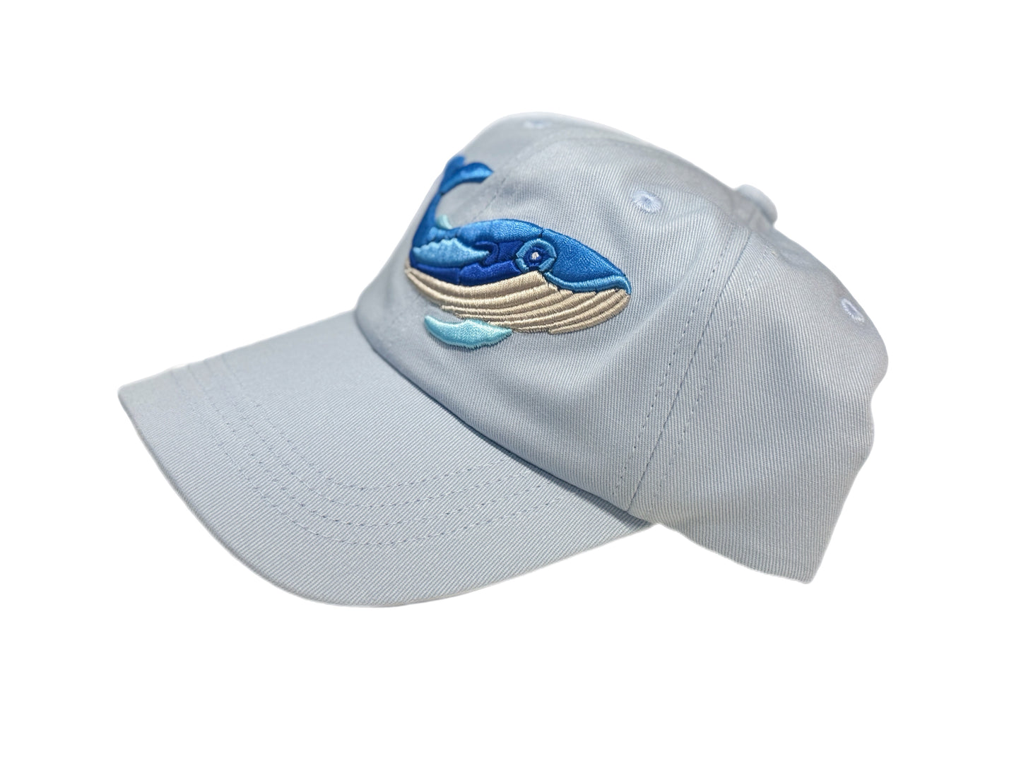 Gray youth-size dad hat featuring a 3-D embroidered whale