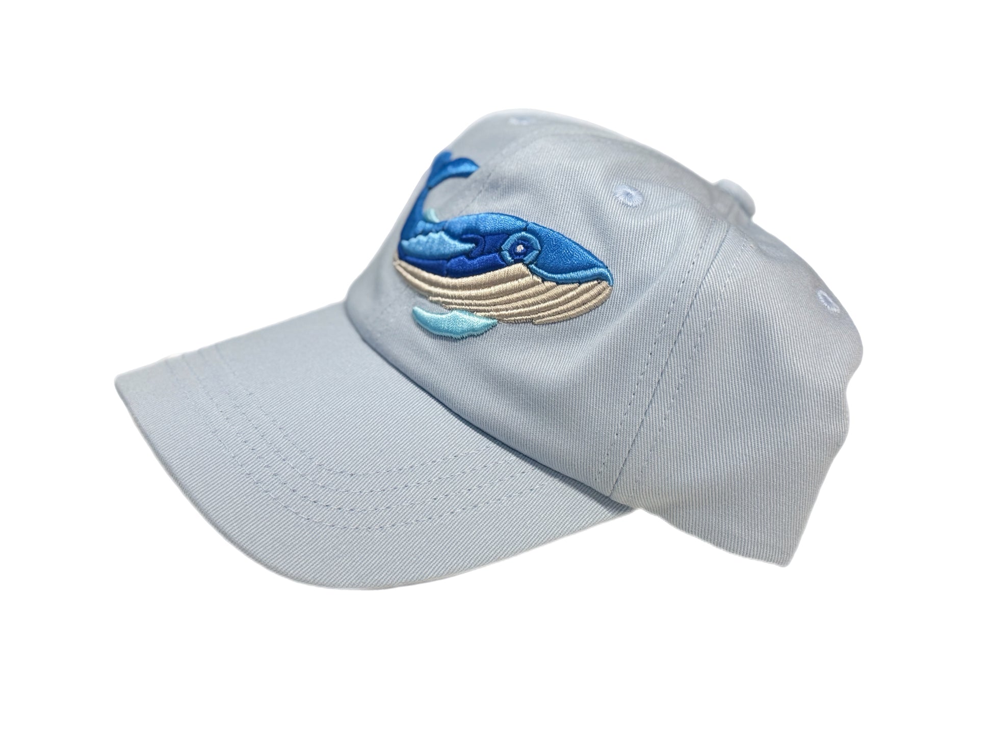 Gray youth-size dad hat featuring a 3-D embroidered whale